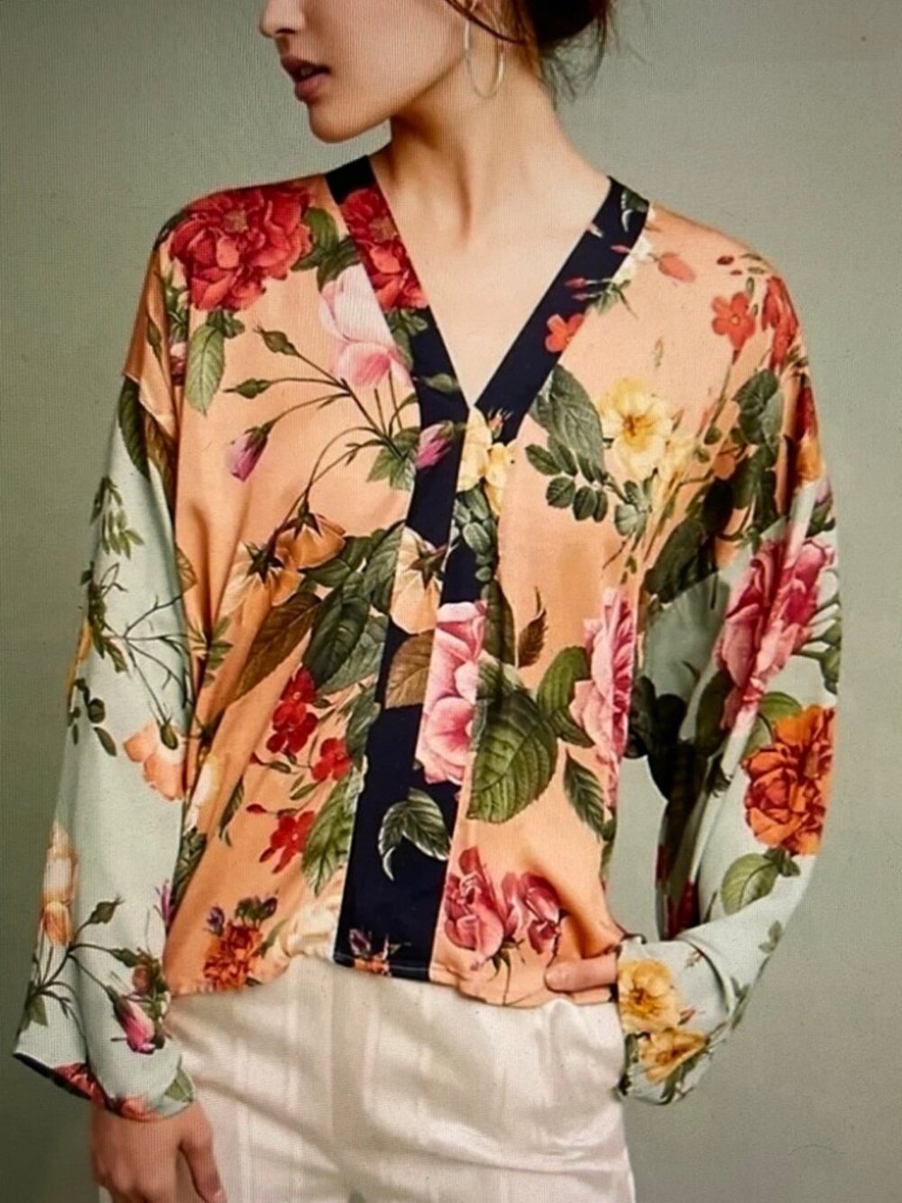 Farm Rio Low V-Neck Top with Back Tassel Ties. NWOT!! Size XS; Pit to Pit is 19"